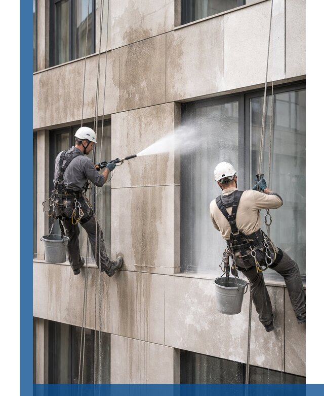 Послестроительная мойка фасада промышленным альпинизмом в Георгиевске