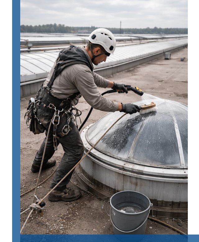 Мойка зенитных фонарей на кровле для промышленных объектов в Георгиевске