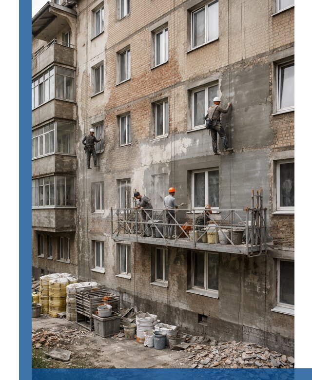 Капитальный ремонт фасада в Георгиевске с восстановлением и гидроизоляцией