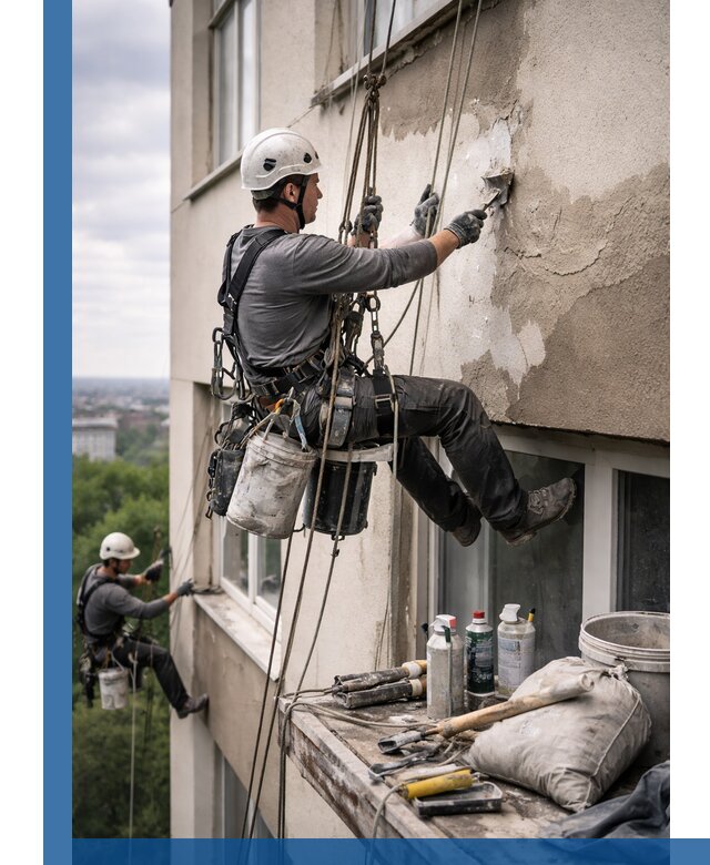 Косметический ремонт фасада зданий в Георгиевске промышленными альпинистами