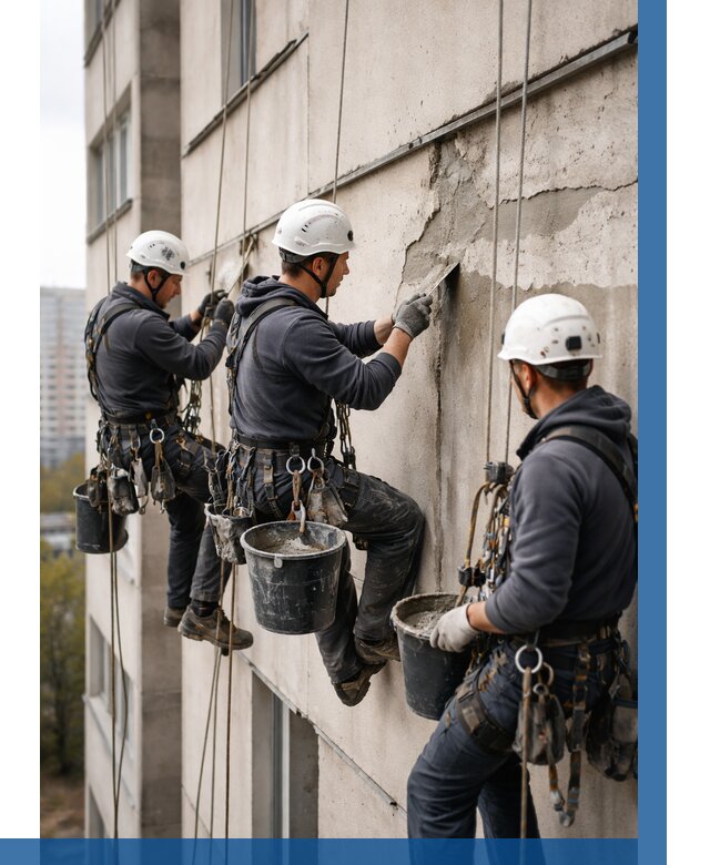 Ремонт бетонных элементов фасада в Георгиевске от 2577 р. | ВЫСОТНИК-Грг