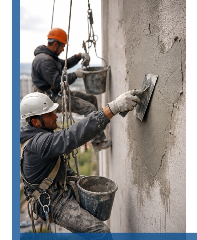 Штукатурка фасада на высоте в Георгиевске профессиональные работы