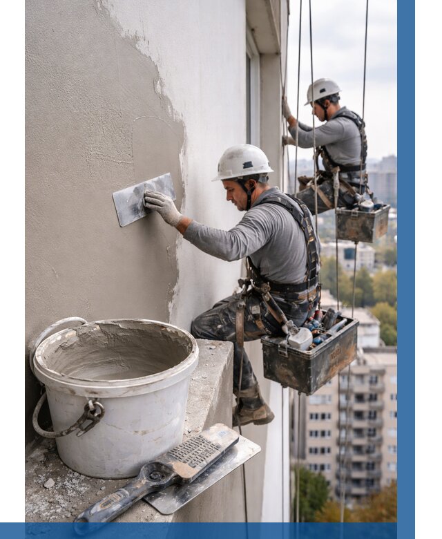 Шпаклевка фасада на высоте в Георгиевске от 721 р. | ВЫСОТНИК-Грг