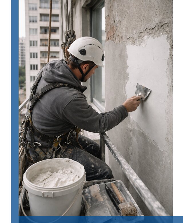 Шпаклевка фасадов на высоте с промальпинистами в Георгиевске