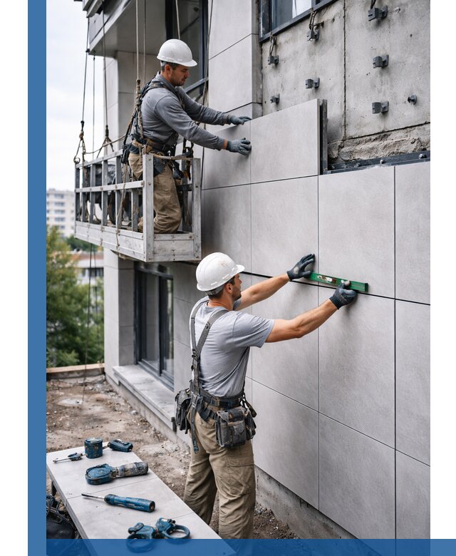 Монтаж керамогранита на фасад в Георгиевске под ключ с гарантией качества