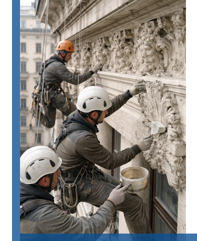 Реставрация фасадной лепнины с высотными работами в Георгиевске