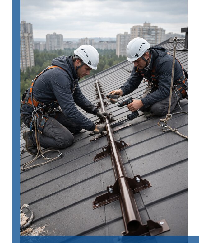 Монтаж снегозадержателей на кровле зданий в Георгиевске под ключ