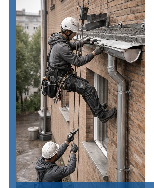 Монтаж водосточной системы на здании в Георгиевске под ключ