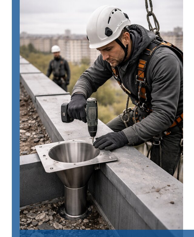 Монтаж водосточных воронок в Георгиевске для промышленных зданий