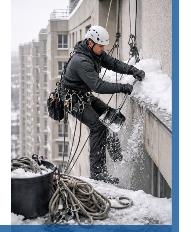 Очистка карнизов от снега в Георгиевске от 309 р. | ВЫСОТНИК-Грг