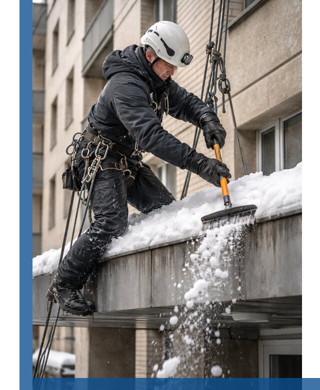 Очистка козырьков от снега в Георгиевске круглогодично безопасно