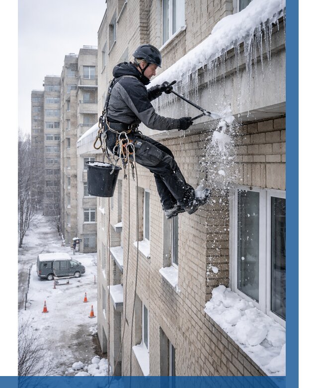 Удаление наледи с карнизов в Георгиевске от 361 р. | ВЫСОТНИК-Грг