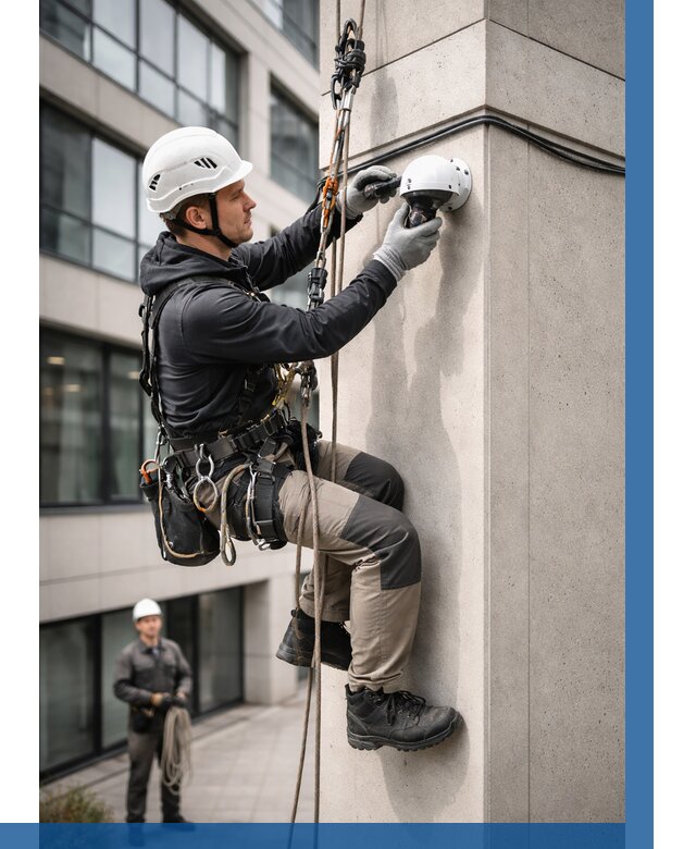 Монтаж камер видеонаблюдения на фасаде в Георгиевске от 8761 р.-ВЫСОТНИК-Грг