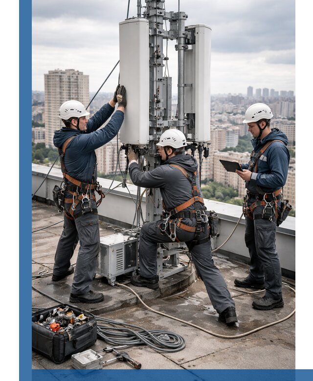 Монтаж антенн связи на крыше в Георгиевске с вводом в эксплуатацию