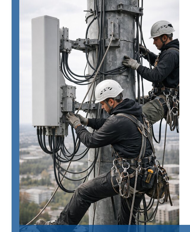 Монтаж оборудования связи на мачте в Георгиевске с пусконаладкой