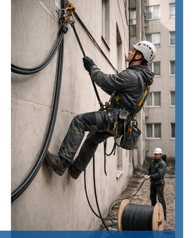 Протяжка кабеля питания на высоте в Георгиевске от 464 р. | ВЫСОТНИК-Грг
