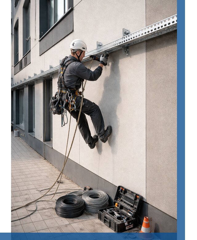 Монтаж кабельных лотков на фасаде в Георгиевске от 1237 р. | ВЫСОТНИК-Грг