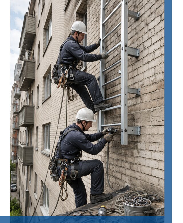Монтаж пожарной лестницы в Георгиевске от 25768 р заказать у ВЫСОТНИК-Грг