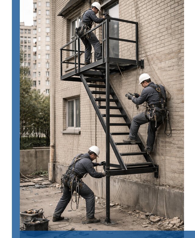 Монтаж пожарной лестницы в Георгиевске, установка и крепление