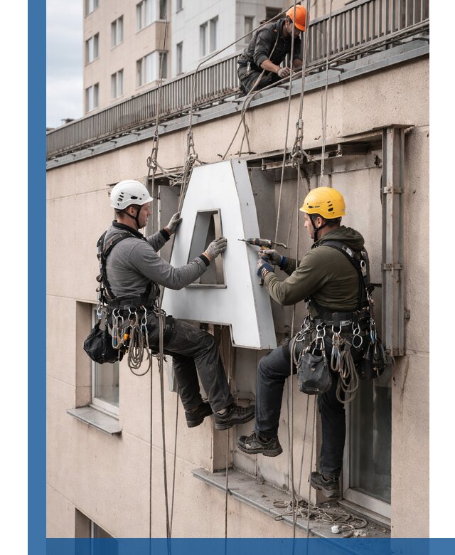 Ремонт и восстановление наружных вывесок на высоте в Георгиевске