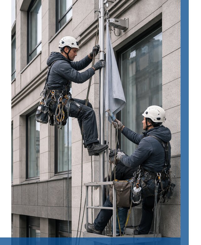 Установка флагов на фасаде в Георгиевске от 4638 р. | ВЫСОТНИК-Грг