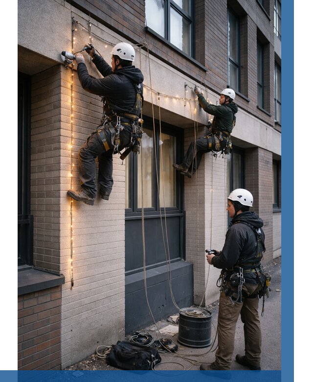 Монтаж гирлянд на фасаде в Георгиевске от 3607 р. | ВЫСОТНИК-Грг