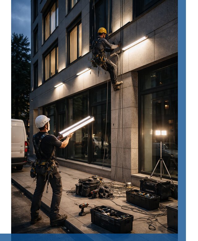 Монтаж архитектурной подсветки здания в Георгиевске от 2577 р.|ВЫСОТНИК-Грг