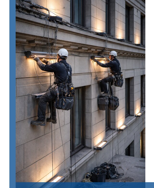 Монтаж архитектурной подсветки фасадов зданий в Георгиевске