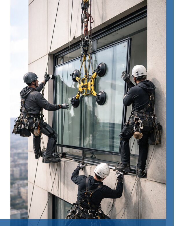 Монтаж стеклопакетов на высоте в Георгиевске от 3298 р. | ВЫСОТНИК-Грг