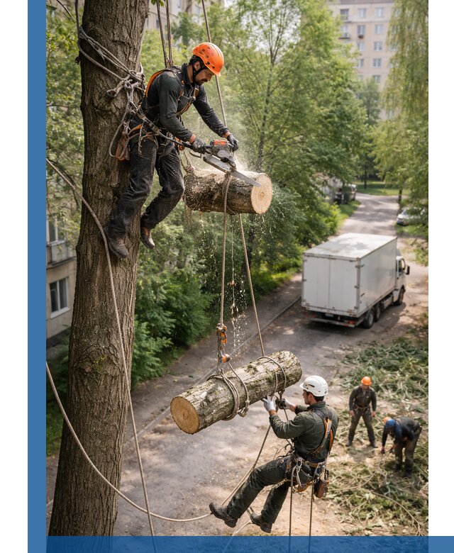 Спил деревьев альпинистами в Георгиевске, безопасно и без повреждений