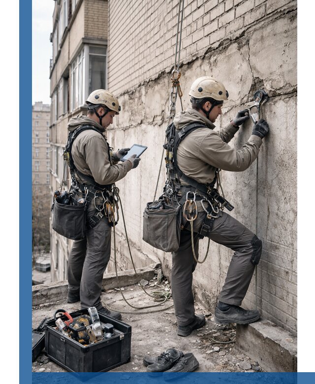 Обследование фасада промышленными альпинистами в Георгиевске