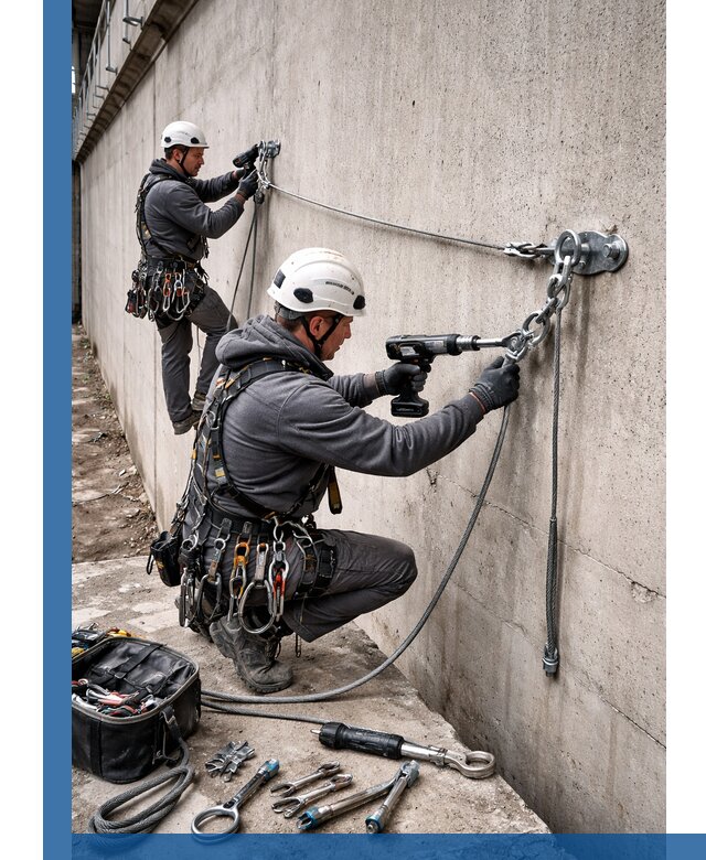 Монтаж анкерных линий высотной безопасности в Георгиевске