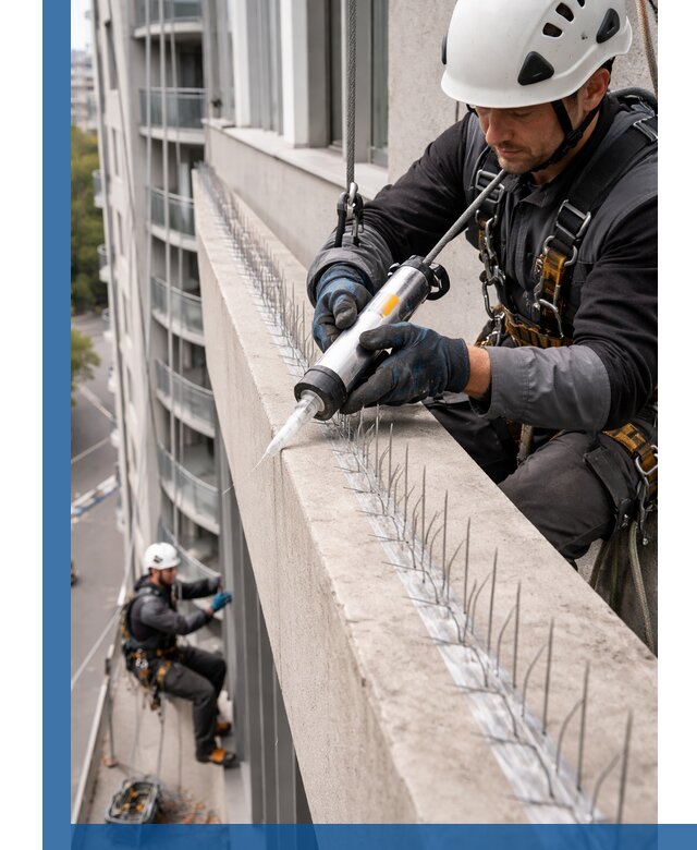 Установка шипов от птиц на фасадах и кровлях в Георгиевске